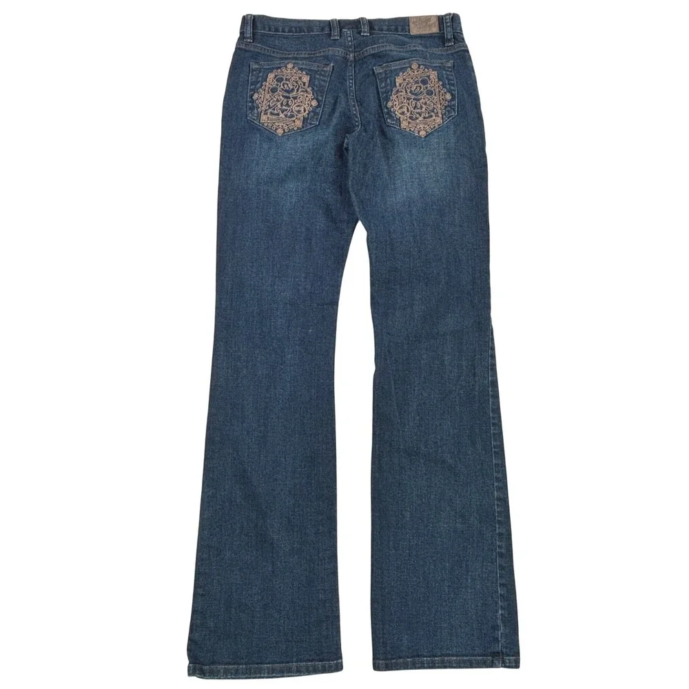 Disney Parks Women Dark Wash Mickey Mouse Embroidered Bootcut Jeans Blue Size 6